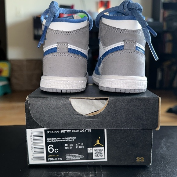 JORDAN RETRO 1 HIGH OG TRUE BLUES WHITE CEMENT GRAY 6C - Picture 7 of 10